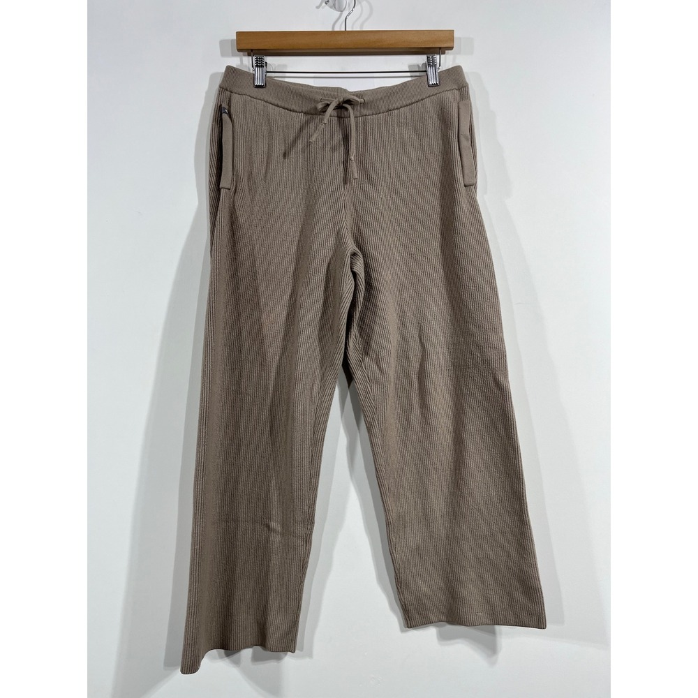 FIGS Lounge Wide Leg Brown Ribbed Knit Casual Pants Drawstring Womens Medium